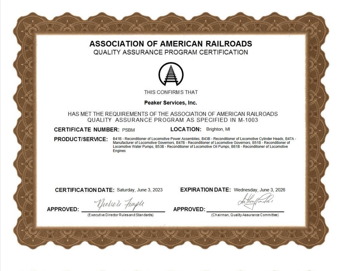 An image of a Peaker certification document.